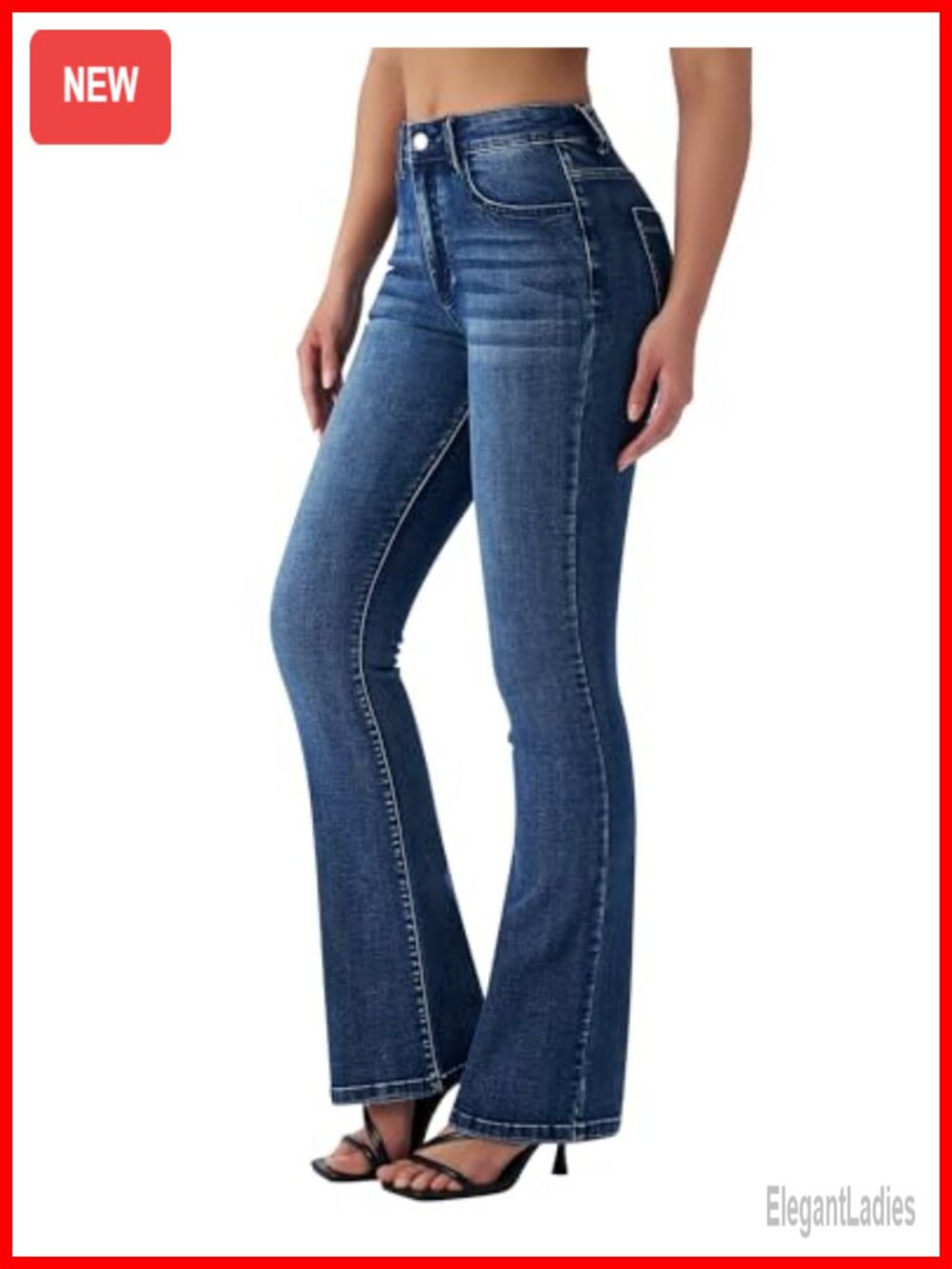 Women's Stretchy Flare Bootcut Jeans Mid Rise Curvy Denim Pants 5-Pocket